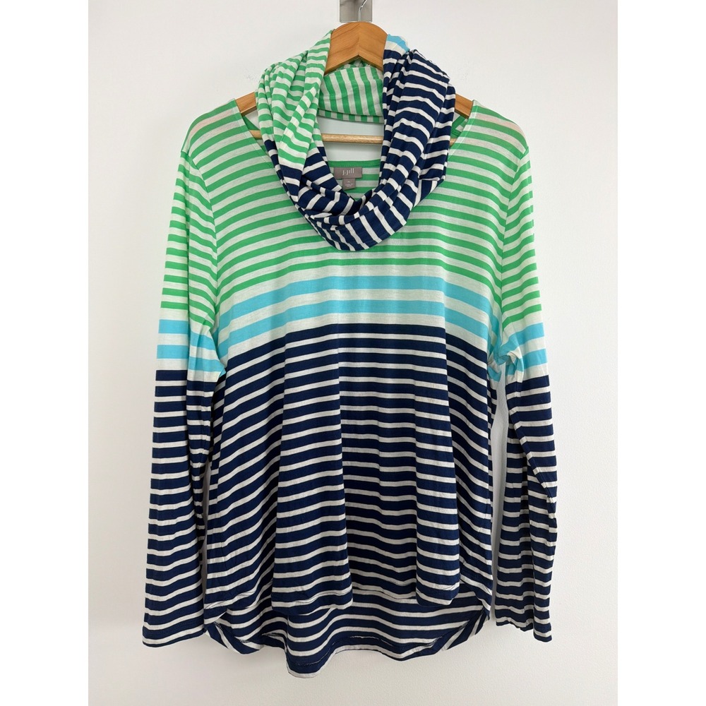 J. Jill Long Sleeve Tee Scarf Set XL Blue White Stripe Pima Cotton Modal Coastal